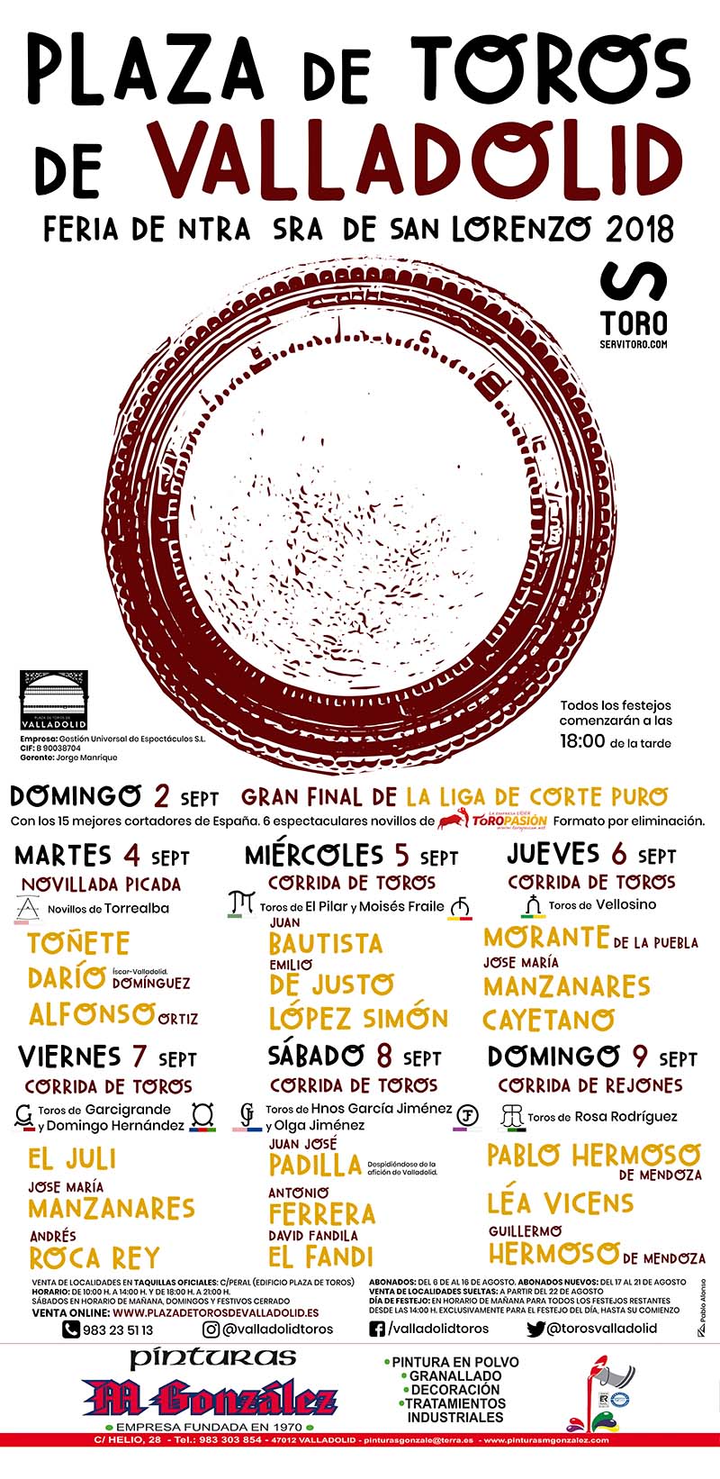 Feria taurina de Valladolid, Nuestra Señora la Virgen de San Lorenzo 2018